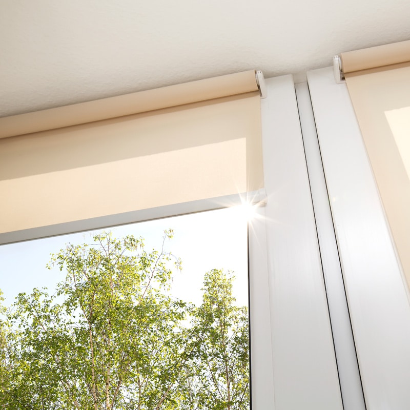 Here we show functional sun shapes. This material has a fine see through texture and comes in an array of colors. The treatment is great for blocking the damaging sun rays and help keeping the interior room cooler. These solar shades are also great for commercial applications.